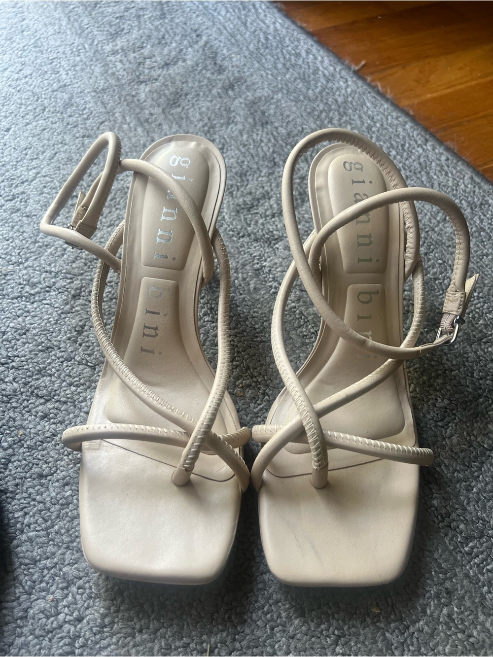 Gianni Bini Strappy Square-Toe Heels in Beige